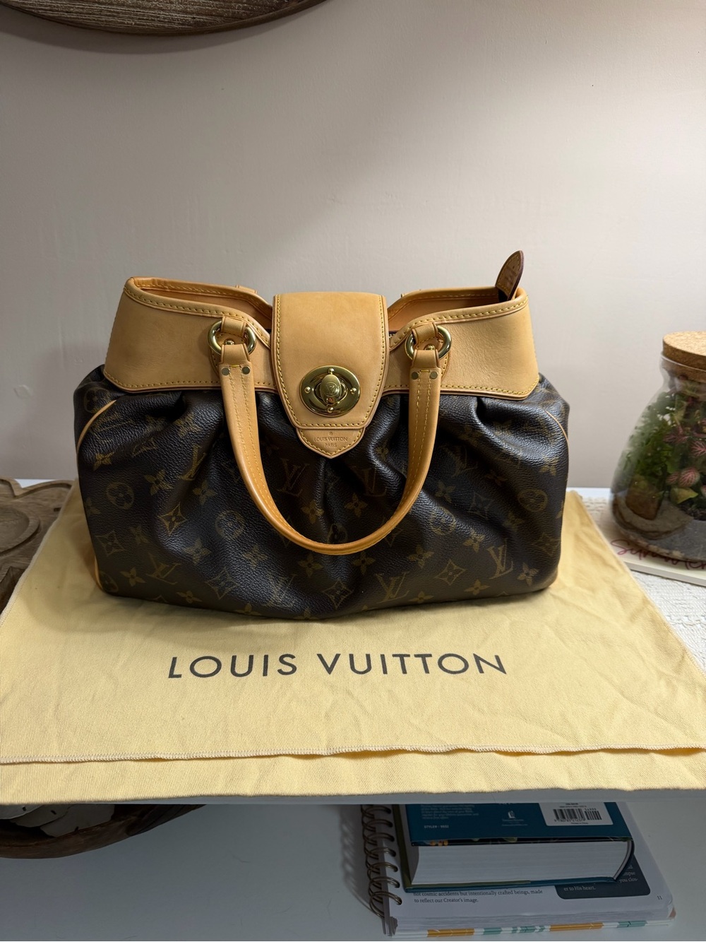 Louis Vuitton Monogram Canvas Shoulder Bag with Tan Leather Trim